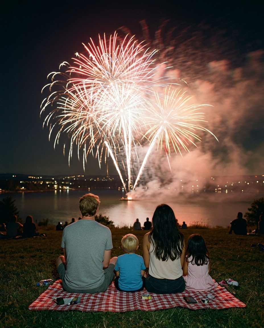 Watching fireworks from the hillside