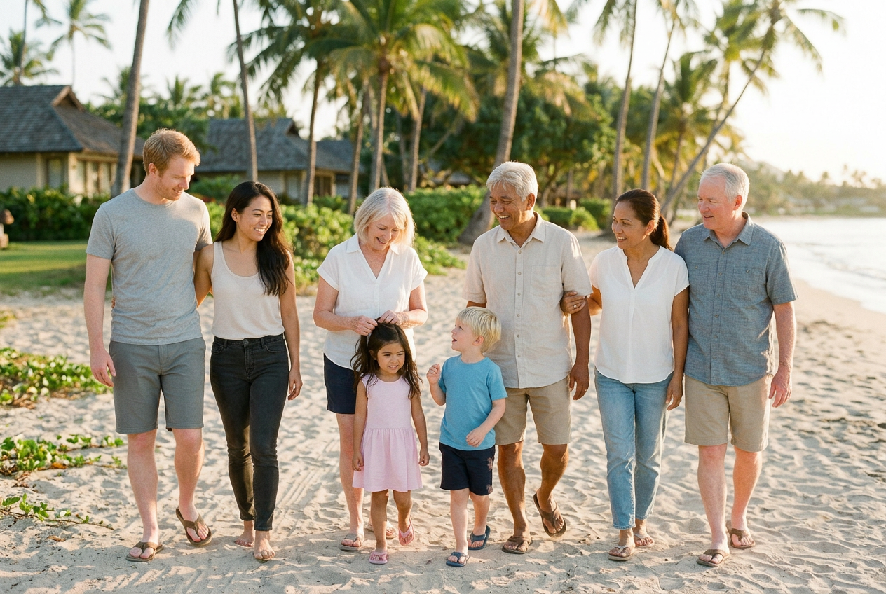 Multi-generational family vacation portrait