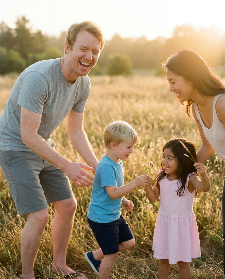Candid family moment at golden hour